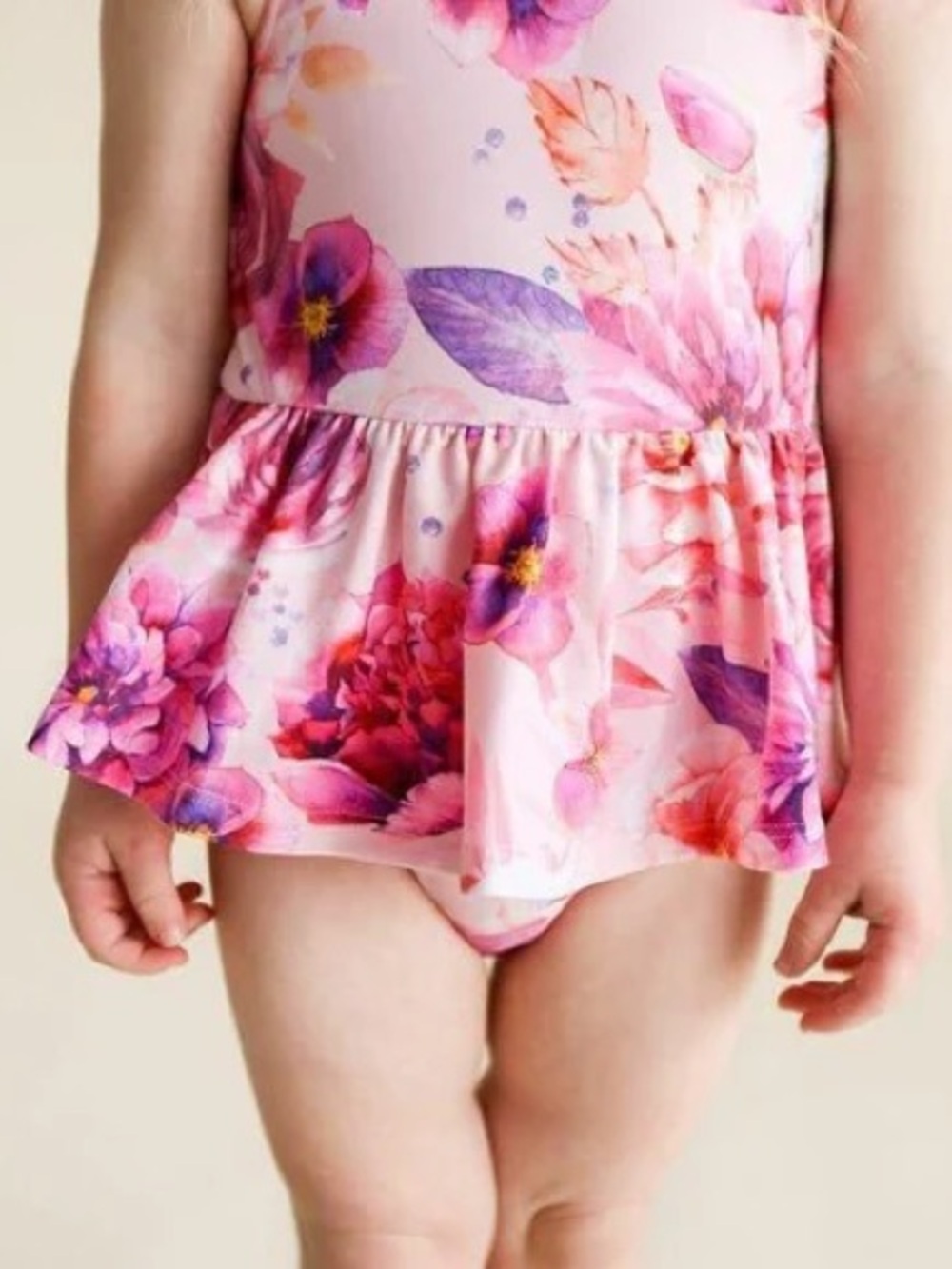 NWT Posh Peanut Amira Girl's One Piece Twirl Skirt Swimsuit 3T Pink Floral - Picture 3 of 8